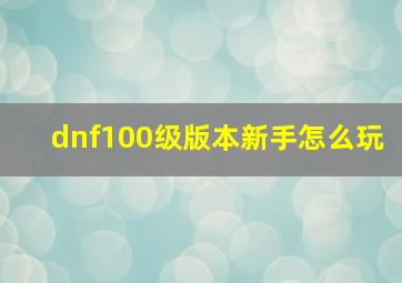 dnf100级版本新手怎么玩