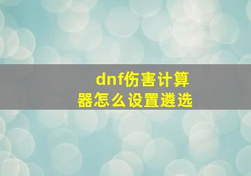 dnf伤害计算器怎么设置遴选