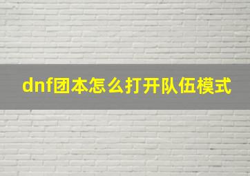 dnf团本怎么打开队伍模式