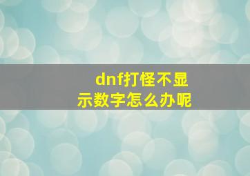 dnf打怪不显示数字怎么办呢