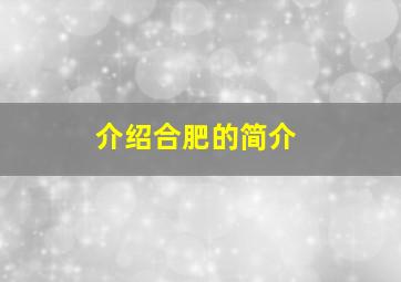 介绍合肥的简介