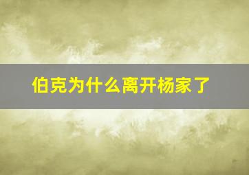 伯克为什么离开杨家了