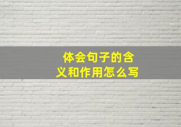 体会句子的含义和作用怎么写