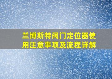 兰博斯特阀门定位器使用注意事项及流程详解