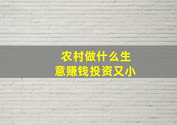 农村做什么生意赚钱投资又小