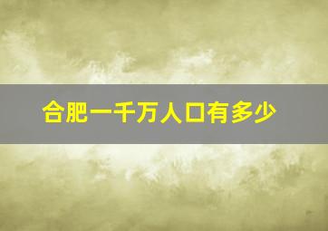 合肥一千万人口有多少