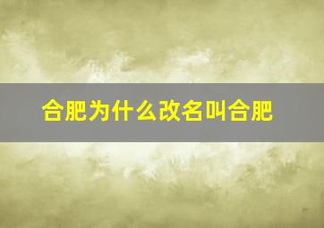 合肥为什么改名叫合肥