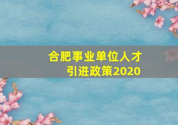 合肥事业单位人才引进政策2020