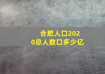 合肥人口2020总人数口多少亿