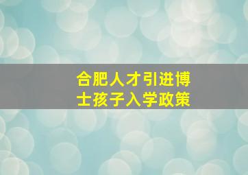 合肥人才引进博士孩子入学政策