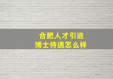 合肥人才引进博士待遇怎么样