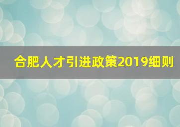 合肥人才引进政策2019细则