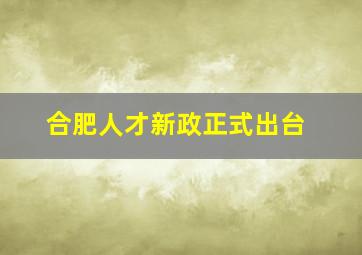 合肥人才新政正式出台