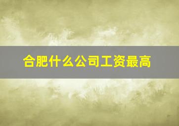 合肥什么公司工资最高