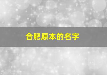 合肥原本的名字