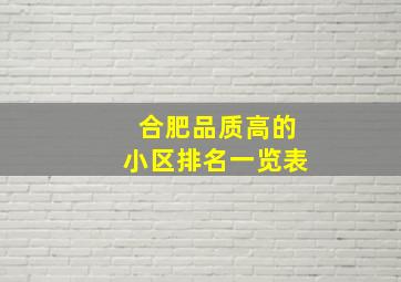 合肥品质高的小区排名一览表