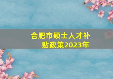 合肥市硕士人才补贴政策2023年