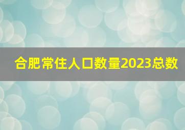 合肥常住人口数量2023总数