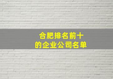 合肥排名前十的企业公司名单