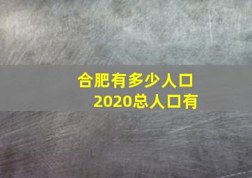 合肥有多少人口2020总人口有