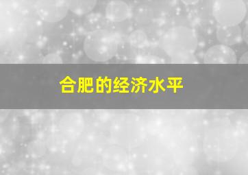 合肥的经济水平