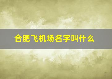 合肥飞机场名字叫什么