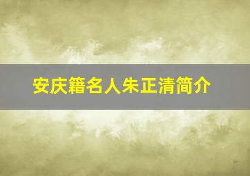 安庆籍名人朱正清简介