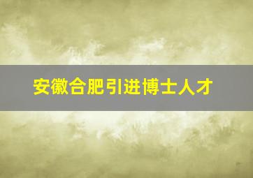 安徽合肥引进博士人才