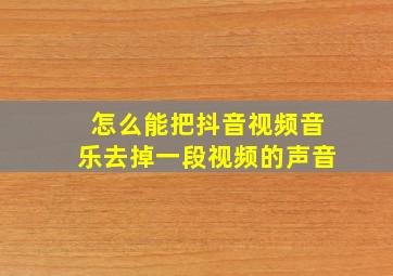 怎么能把抖音视频音乐去掉一段视频的声音