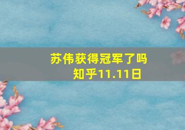 苏伟获得冠军了吗知乎11.11日