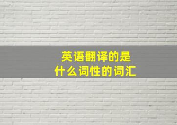 英语翻译的是什么词性的词汇