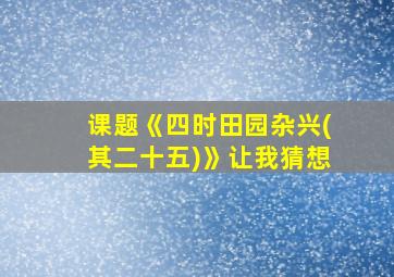 课题《四时田园杂兴(其二十五)》让我猜想