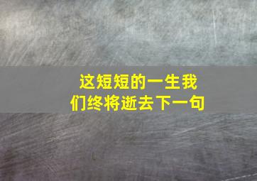 这短短的一生我们终将逝去下一句