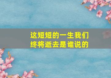 这短短的一生我们终将逝去是谁说的