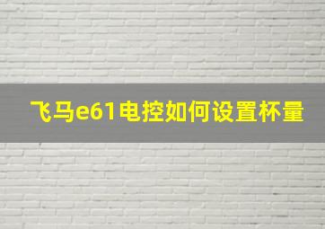 飞马e61电控如何设置杯量