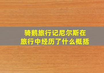 骑鹅旅行记尼尔斯在旅行中经历了什么概括